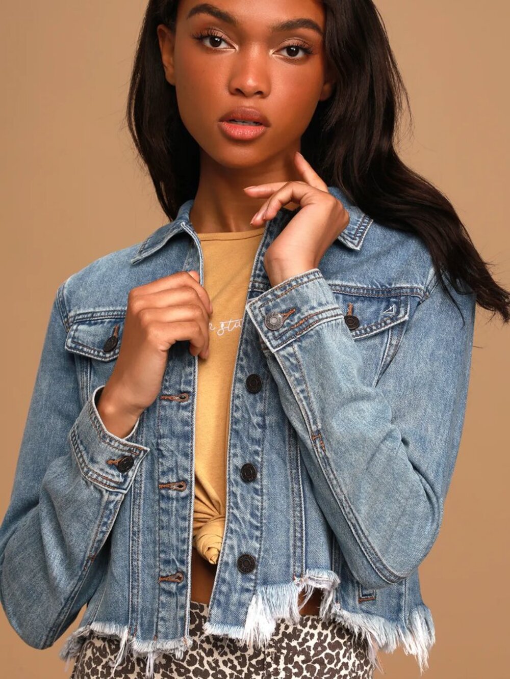 Hidden Jeans Distressed Cropped Denim Jacket, Small